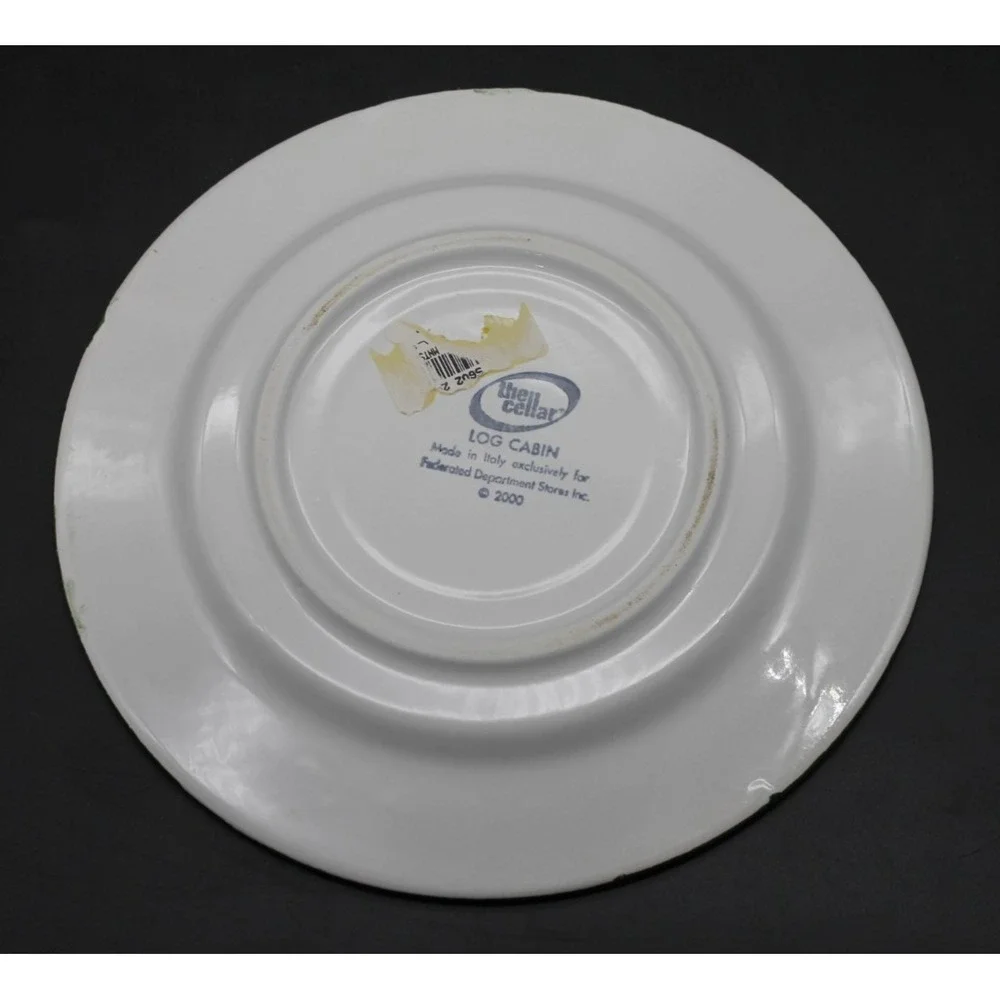 The Cellar Log Cabin Christmas Salad Plates Set 5 Tree Holiday 8in Ceramic Italy